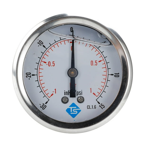 Indicador de vacío de inyección de aceite axial antivibración, -1-1 bar, -30-15 inHg/psi, 1/4" BSPT Montaje inferior, indicador de aire Indicador de agua Indicador hidráulico Indicador de aceite