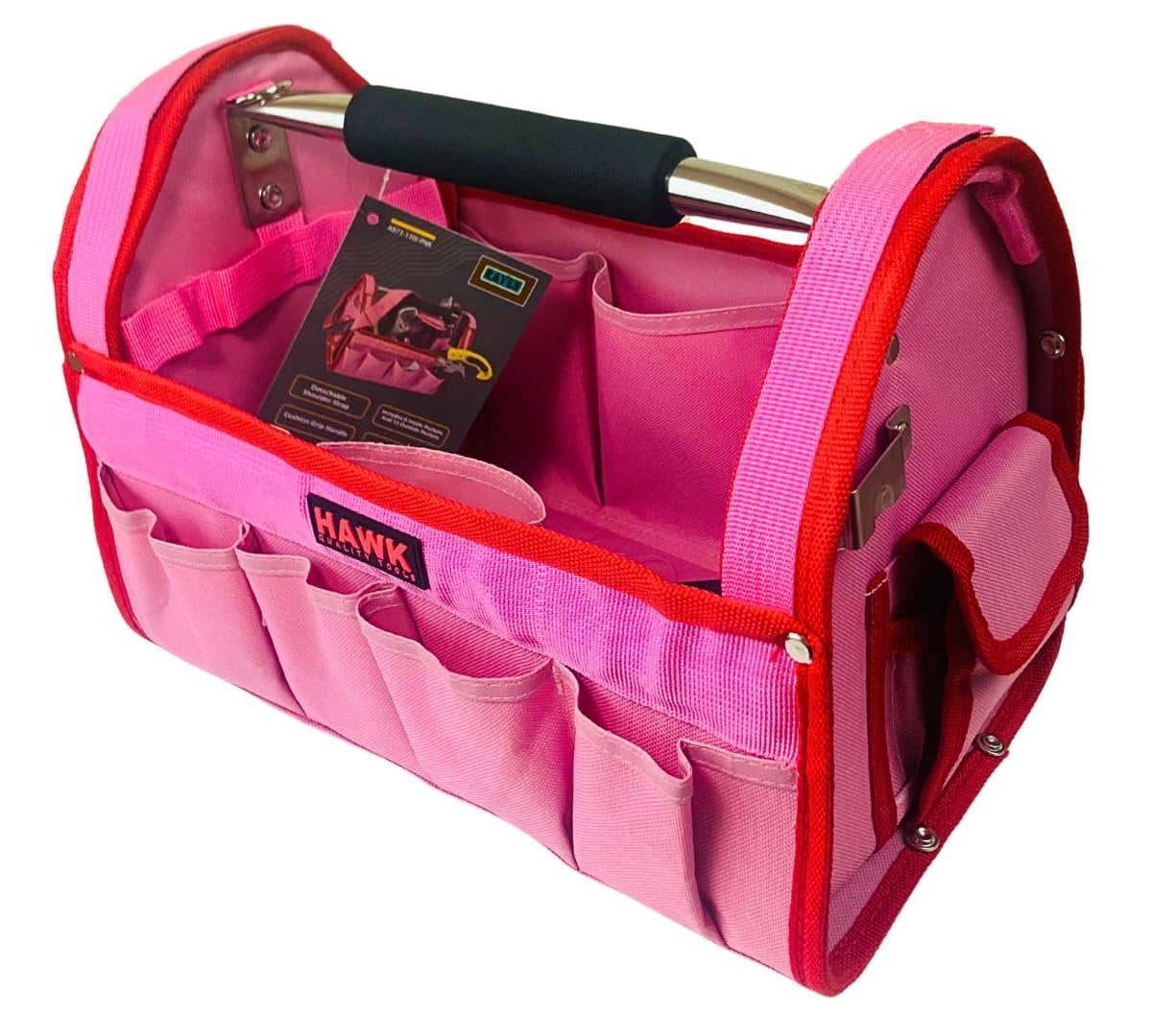 RAVEN 12.5" Pink Tool Carry-All Tool Bag  Premium Canvas with Multi-Pockets  Metal Handle & Rubber Feet  12.5" x 9.5" x 8"  Best for Tools, Crafts & Supplies