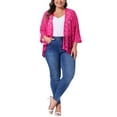 thumbnail image 3 of Agnes Orinda Women's Plus Size Cardigans Open Front 3/4 Bell Sleeves Sheer Lace Cover Up 2X Hot Pink, 3 of 7