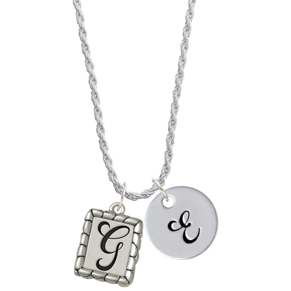 Delight Jewelry Silvertone Pebble Border Initial - G Silvertone Script Initial Disc - E - Charm Necklace, 20"+3"