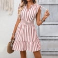 thumbnail image 5 of vigerkar Women's Ruffle Hem Striped Summer Dresses Sleeveless High Waist Smocked Sundress Button Up Peplum Mini Dress (Pink, L), 5 of 5