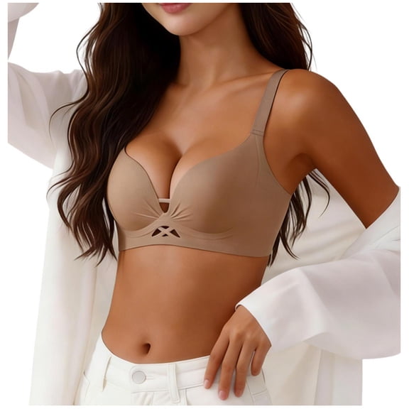 Kvture Wireless Bras for Women Push Up Full Coverage Seamless Supportive Bra Cutout No Underwire Everyday T-Shirt Bralette Coffee Bra L
