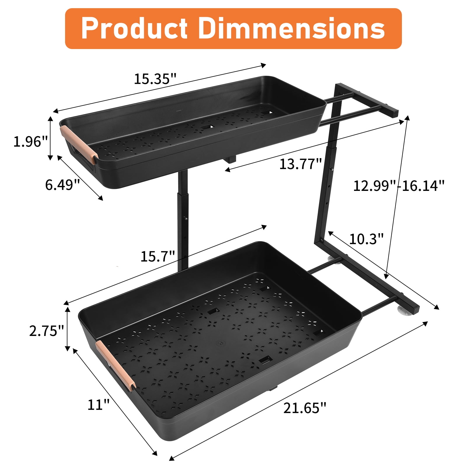 YTKUS 2 Tier Under Sink Organizers and Storage 2 Pack Height Adjustable Sliding Drawer Cleaning Organizer with Handles for Kitchen Bathroom Pantry Home,Black