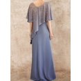 thumbnail image 2 of Vestido de talla grande para mujer, elegante vestido de noche para novia, mamá, gris, azul, gasa, ombré, estampado brillante, irregular, vestido largo para mujer, 2 of 3