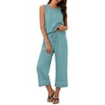 thumbnail image 3 of Akmaiox Two Piece Sets for Women Sleeveless Tank Tops Elastic Waist Drawstring Wide Leg Pants with Pockets Trendy Stripes Casual Loose Summer Vacation Lounge Sets S-3XL, 3 of 10