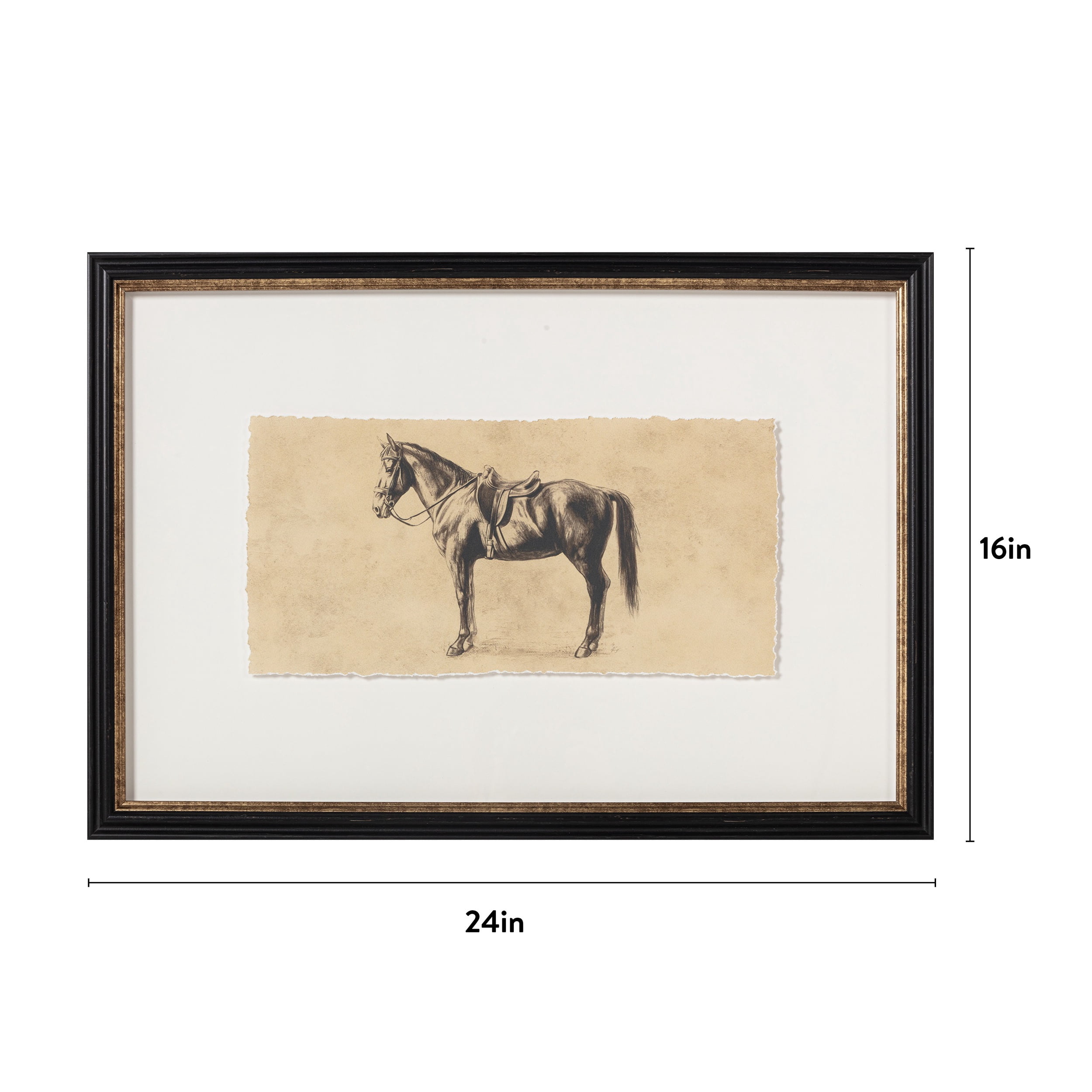 My Texas House Saddled Horse in Sepia Two-Toned Framed Under Glass Wall Art 24x16