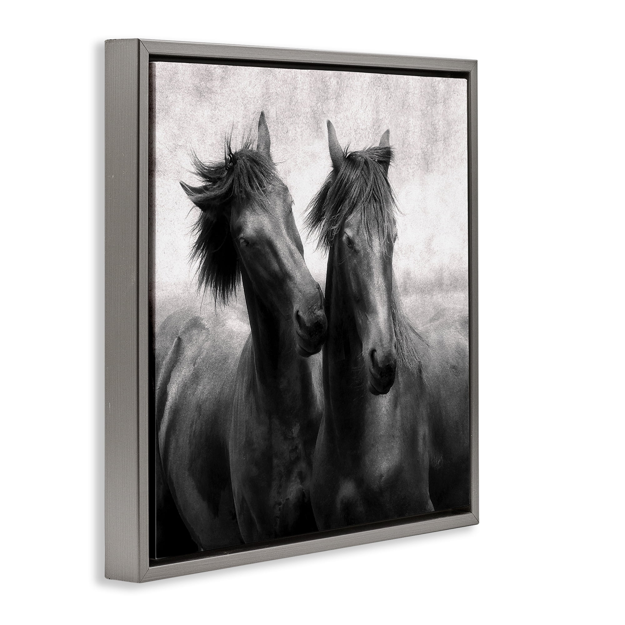 Stupell Industries Short Haired Horse Pair Gray Framed Floater Canvas Wall Art, design by Lars Van de Goor