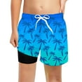 thumbnail image 4 of Boys Hawaiian Coconut Tree Print Short Swim Trunks Blue 5 Y-6 Y, 4 of 4