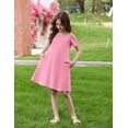 thumbnail image 5 of Arshiner Girls Summer Dress Short Sleeve Cold Shoulder Solid Color Swing Casual Dresses with Pockets, 5 of 6