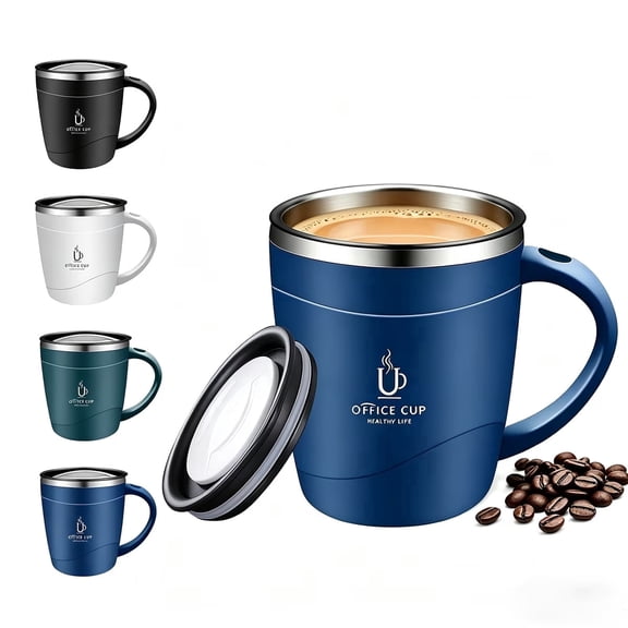 16oz Double Wall Insulated Stainless Steel Airtight Coffee Mug with Handle, Splash Lid & Measurement Scale for Hot and Iced Coffee, Tea