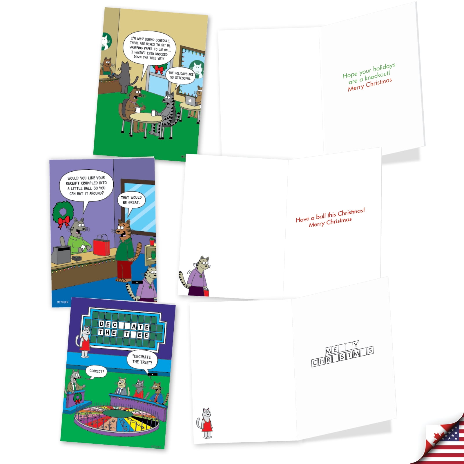 NobleWorks 20 Assorted set Funny Christmas Greeting Cards w/5 x 7 Inch Envelopes (10 Designs, 2 Each) Metzger's Holiday Mania AC8715XSG-B2x10