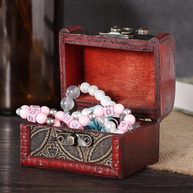 Caja de madera antigua, cofre del tesoro pequeño antiguo, caja de joyería de madera antigua, caja de joyería antigua, respuesta rápida