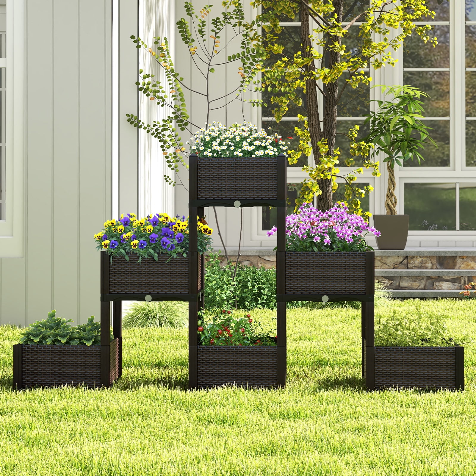 Patiojoy Outdoor 4 Set Planter Vertical Elevated Raised Garden Bed Planter Box Kit for Backyard Patio