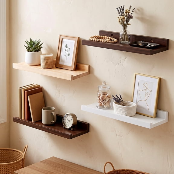 Solid Wood Wall Mounted Storage Shelves, Strong Load Bearing Floating Rack, Comes with No Nail Glue, Multi-functional Partition Organizer for Living Room Bedroom Home Decoration