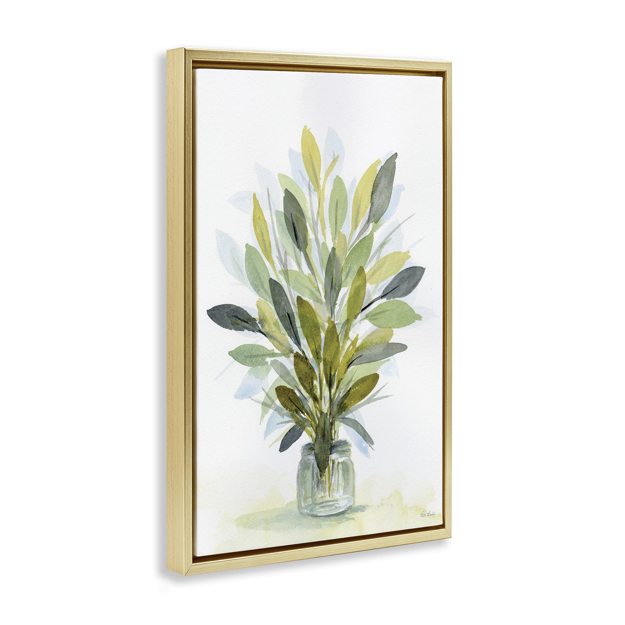 Stupell Industries Layered Leaves in Jar Botanical & Floral Painting Gold Floater Framed Art Print Wall Art, 17 x 25