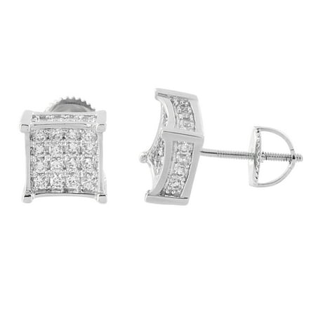 Iced Out Earrings 14K White Gold Finish Simulated Diamonds Screw Back Studs