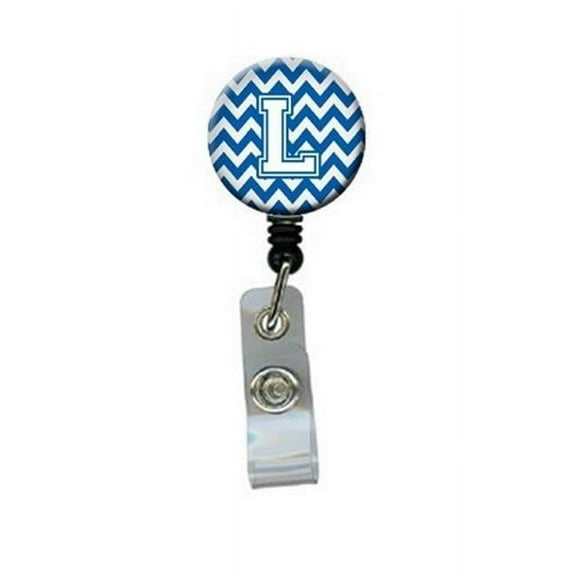 Letter L Chevron Blue & White Retractable Badge Reel - Blue & White - 5in. H x 1in. W x 2in. L