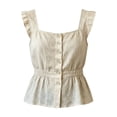 thumbnail image 5 of Favoffer Women's Summer Camisole Solid Color Linen Button Ruffle Edge Spaghetti Strap Waist Cinching Casual Loose Fit Daily Shirt, 5 of 6