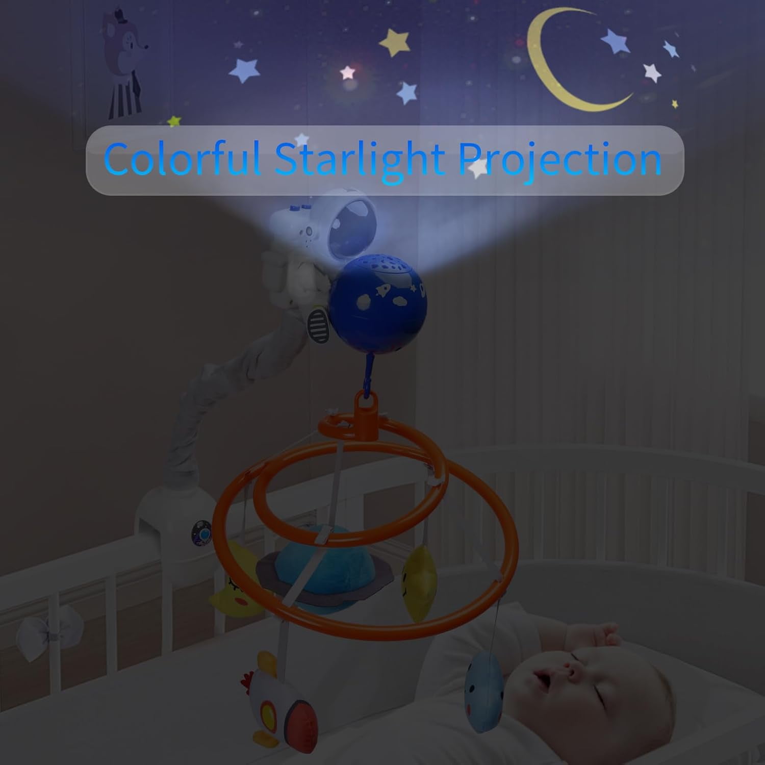 Baby Crib Mobile with Music and Lights, Space Baby Mobile for Crib with Remote Control, Baby Crib Toy for Babies Boys Girls
