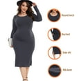 thumbnail image 2 of Bearsland Women's Long Sleeve Ribbed Knit Side Slit Maternity Dress Casual Ruched Bodycon Sweater Dress Pregnancy Clothes, 2 of 7