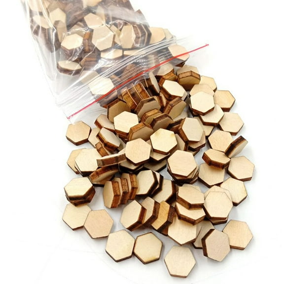 HOMEMAXS Unfinished Honeycomb Wood Chips for Decor Khaki Wooden Pieces Craft Supplies 100 Packs