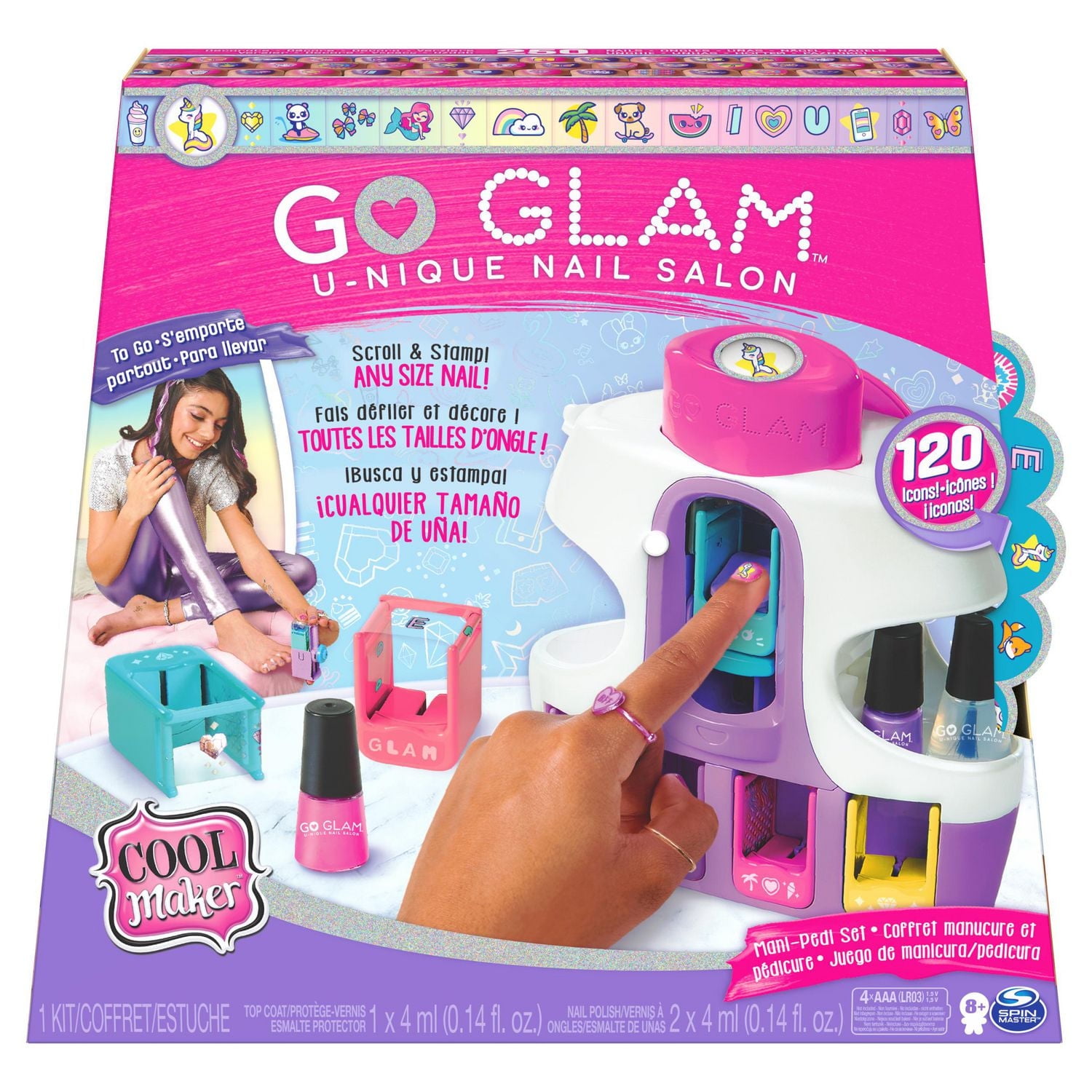 Cool Maker, GO GLAM U-nique Nail Salon, Salon de manucure avec machine à ongles transportable, 5 cartouches de motifs et sèche-ongles, kit de manucure, jouets pour enfants à partir de 8 ans Créateur cool