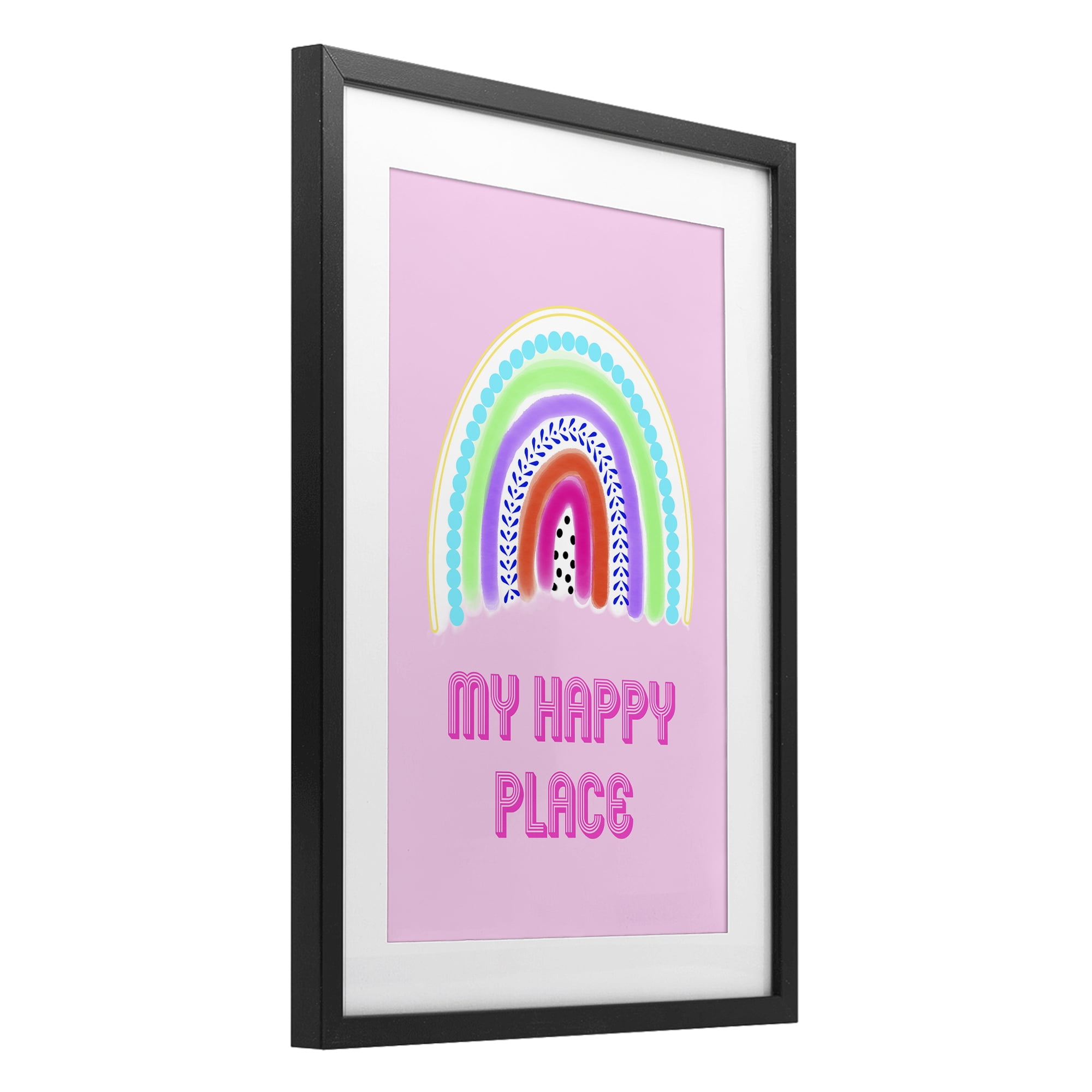 Stupell Industries Happy Place Dotted Rainbow Black Framed Print Under Glass, design by Pooja Dave