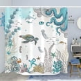 thumbnail image 2 of SPXUBZ Sea Turtle Octopus Shower Curtain, Blue Teal Waterproof Fabric Bathroom Shower Curtains Fish Ocean Animal Seashell Jellyfish Theme Bath Curtain 72x72 inches, 2 of 7