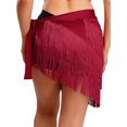 thumbnail image 4 of Haitryli Womens Belly Dance Hip Scarf Tiered Tassel Waist Chain Lace Up Skirt For Salsa Tango Burgundy One Size, 4 of 6
