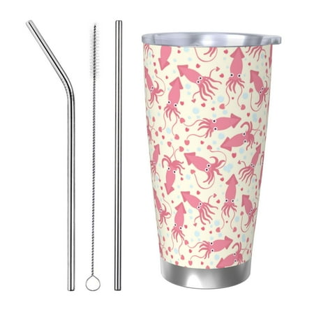 

Gaeub pink Octopus Print 20-Ounce Stainless Steel Car Cup Tumblers Cups with Lids and Straw Coffee Cups for Adults Kids Home Car Office School Travel Party-Straw Three-piece Set