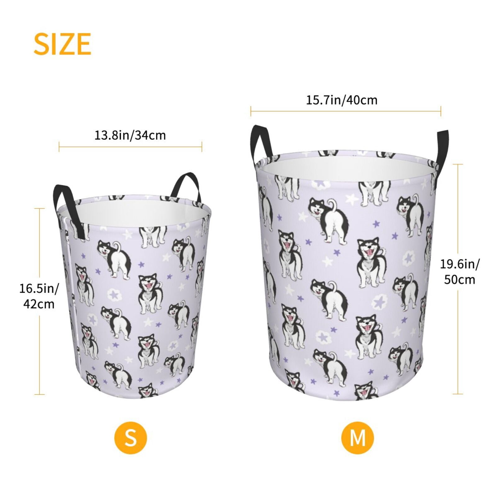 Large Laundry Basket with Handles - Cartooncute Funny Husky Purple Kids Baby Dirty Clothes Laundry Hamper for Bedroom Aesthetic