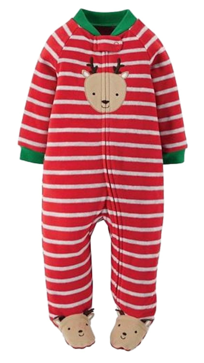 Carter's Carters Infant Boy Red Stripe Fleece Christmas Reindeer Pajama Sleeper NB Walmart