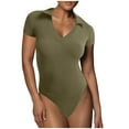 thumbnail image 2 of Black and Friday Clothing Sales Idoravan Women's Slimming Long Leg Bodysuit,Women's Elegant Sexy Fashion Pure Cotton Stripe Short Sleeve Bodysuit Green S, 2 of 8