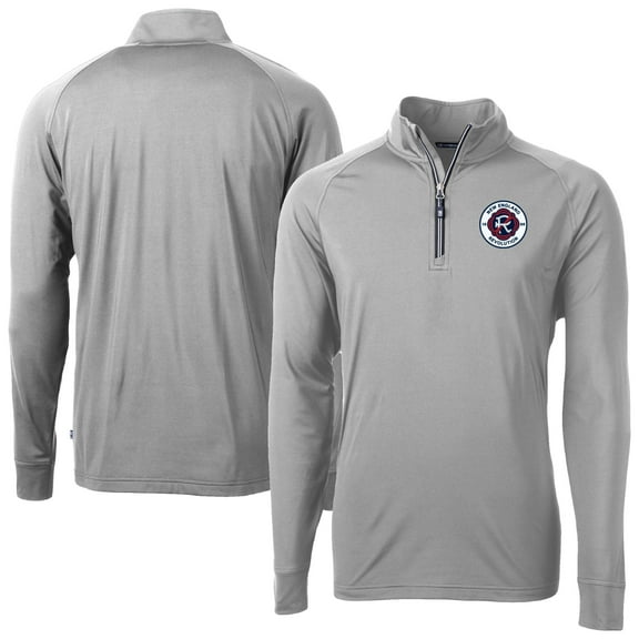 Men's-Cutter & Buck  Gray New England Revolution Adapt Eco Knit Stretch Recycled Raglan Quarter-Zip Pullover Top