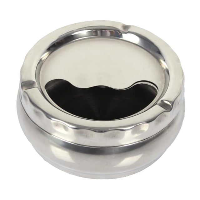 Cenicero giratorio de prensa de acero inoxidable Cenicero de metal portátil, ligero 12 cm de diámetro