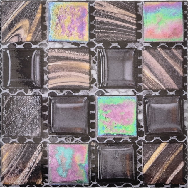 Unique Bargains 30Pcs 3D Mosaic Tile Stickers, 10 x 10cm Square Wallpaper Self-Adhesive PVC Waterproof for Kitchen (Style 8)