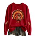 thumbnail image 3 of Womens Thanksgiving Day Crew Neck Sweatshirts Trendy Turkey Printed Pullovers Causal Fall Long Sleeve Graphic Tops Red L, 3 of 6