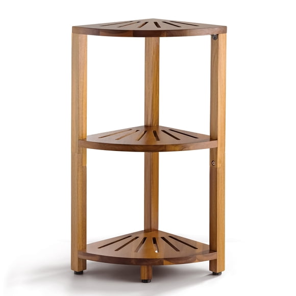 Soporte para ducha de esquina BLUEWEST, organizador de madera de 3 niveles