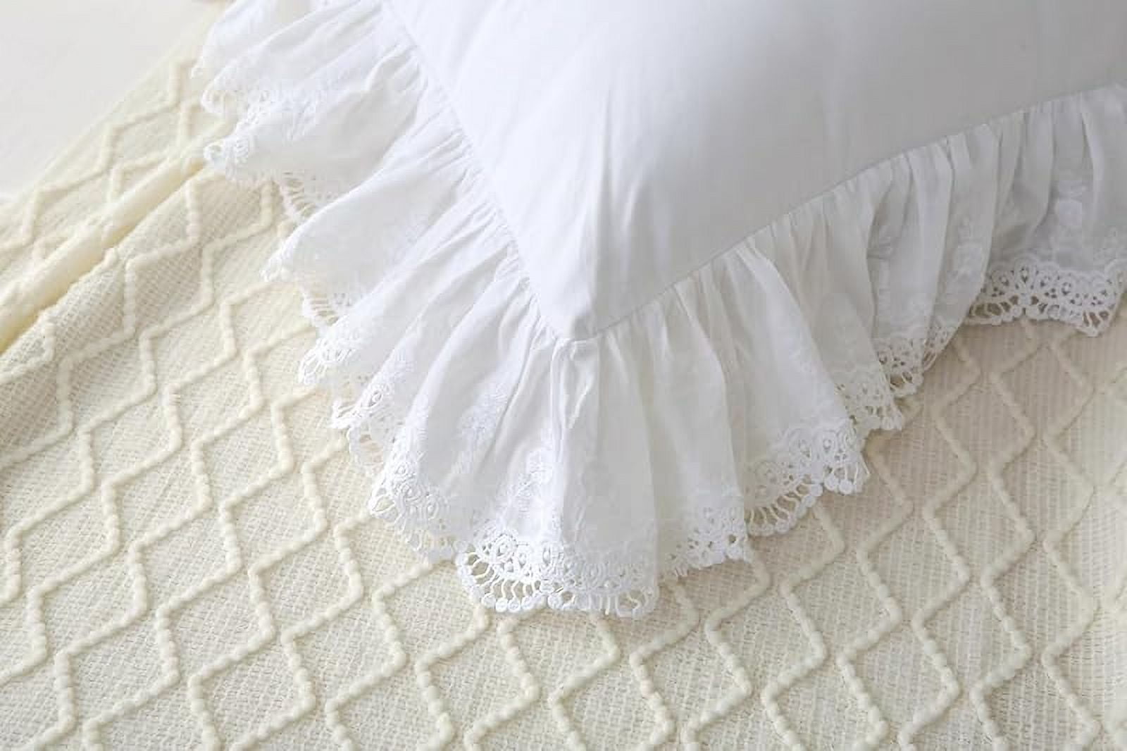 White Pillow Shams with Lace Ruffles Vintage Shabby Chic Pillowcases Pillow Covers Cotton King Size 20"X36" Luxury Elegant 2-Pack