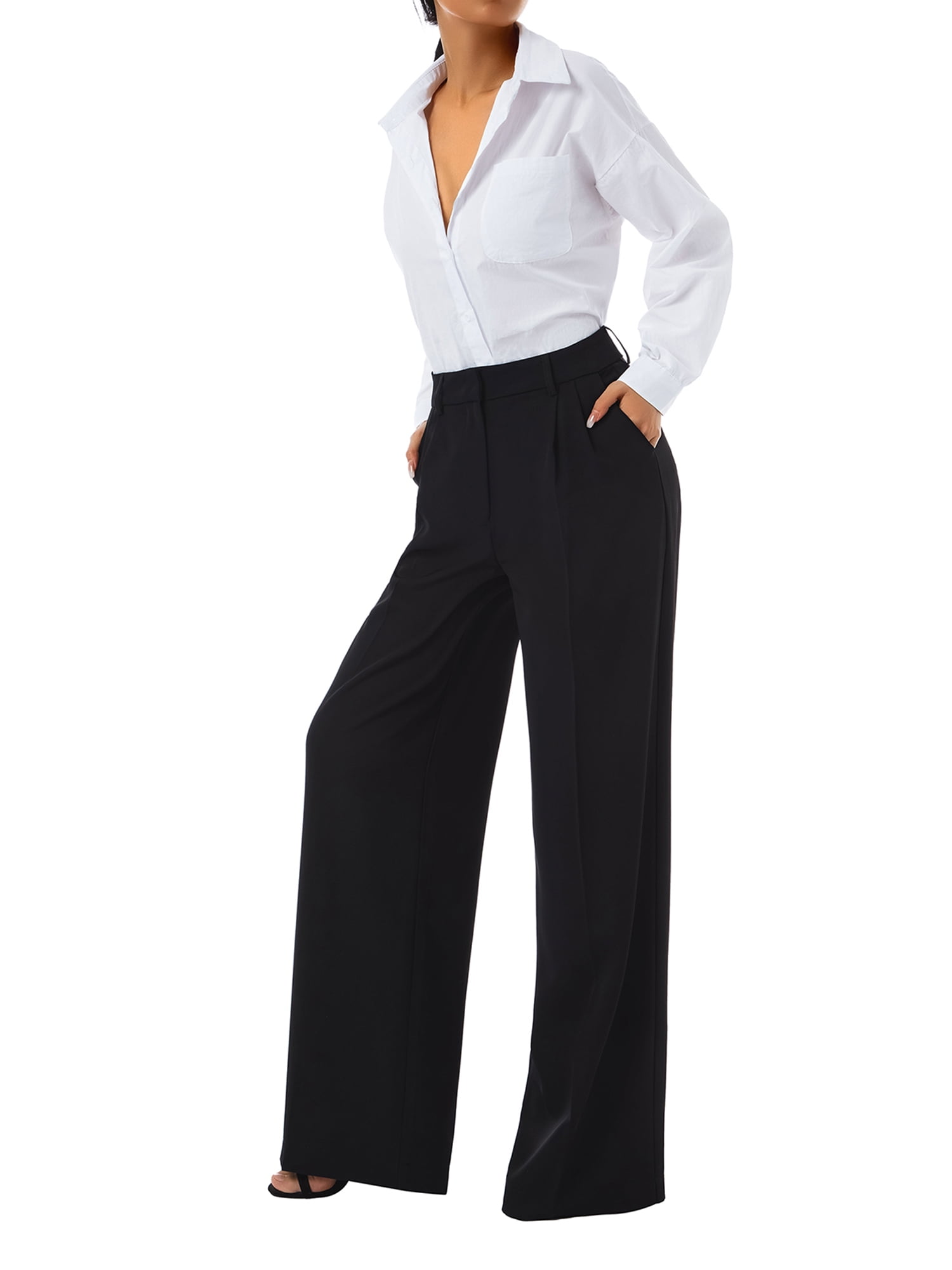Calsunbaby Office Lady Women Suit Pants Loose Stretch High Waist Wide ...