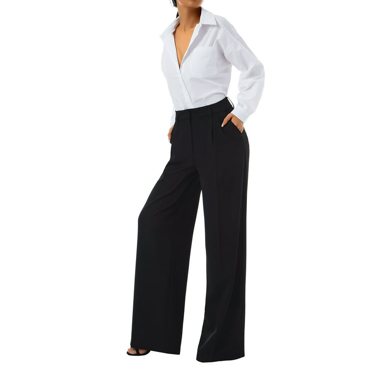 wybzd Women High Waist Wide Leg Pants Straight Leg Suit Pant Office Casual  Loose Pants with Pockets Black S