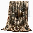 thumbnail image 2 of Snowy Bison Wilderness Geometric Border Brings Calm Woven, Peaceful Mountain Lake Scene, Warm Flannel Blanket for Cabin and Lodge, Outdoor Lovers Camping Gift, Artistic Home Decor, 2 of 9