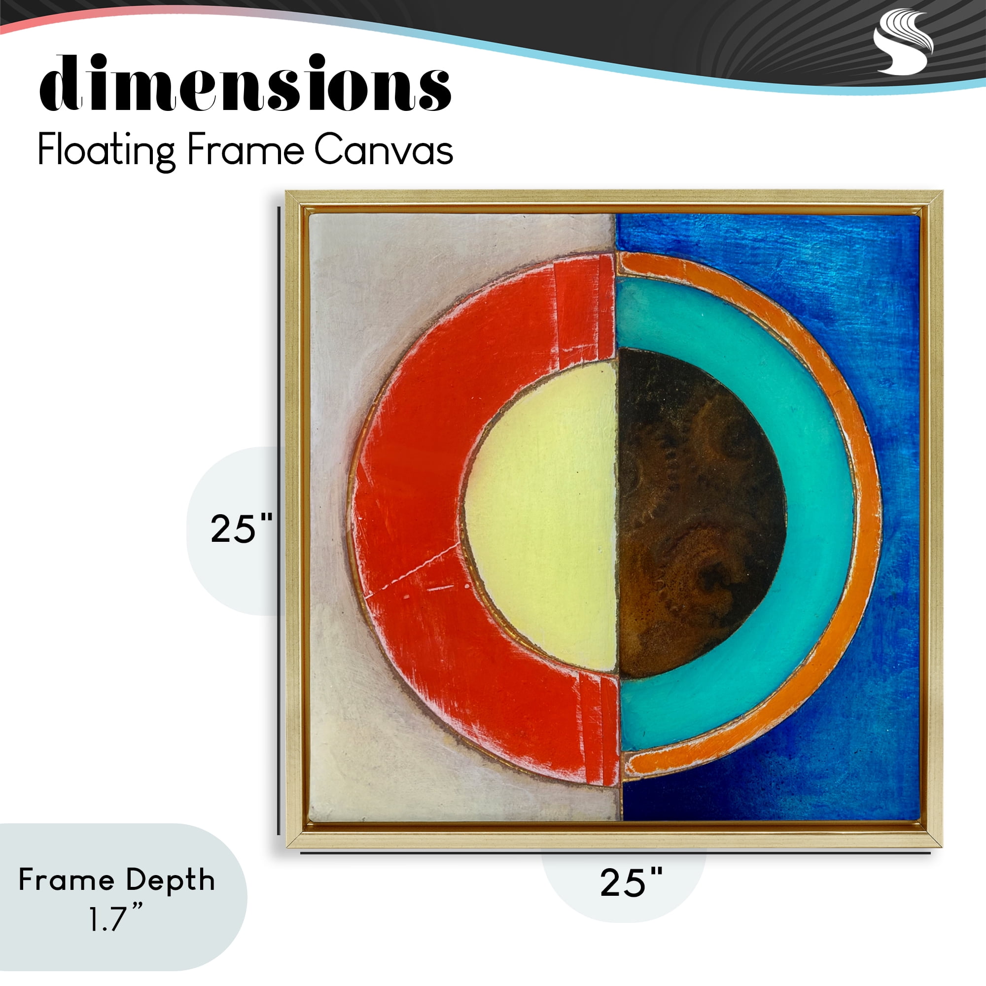 Stupell Industries Round Structured Color Block Gold Framed Floater Canvas Wall Art, design by Matthew Finger