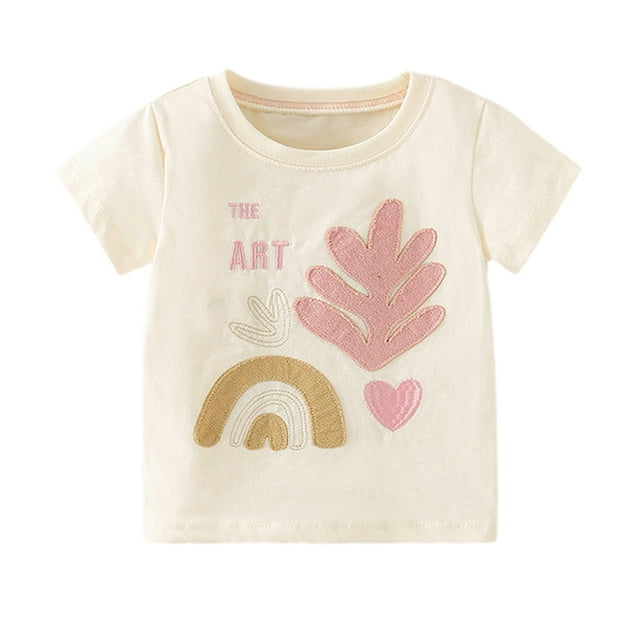 Qudderr T-Shirt à Manches Courtes pour Filles 1-8T, Blouse d'Été en Coton à Col Rond pour Enfants, Imprimé Dessin Animé