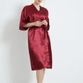 thumbnail image 3 of Defitshape Women's Satin Robe Short Sleeve Bathrobe Knee Length Lightweight Wedding Soft V Neck Bride Silky Sleepwear Burgundy Small, 3 of 4