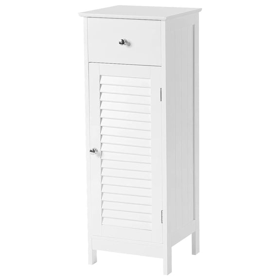 Bathroom Storage Cabinet, Freestanding Floor Cabinet with 1 Drawer and 1 Door, Wooden Organizer Unit with Shelf for Living Room, L12.6xW12xH34.5 Inches