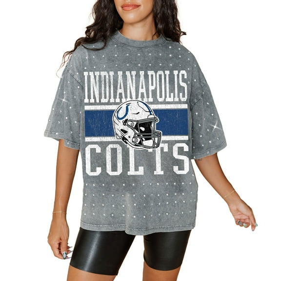 Women's Gameday Couture Gray Indianapolis Colts Oversized Mini Rhinestone Classic T-Shirt
