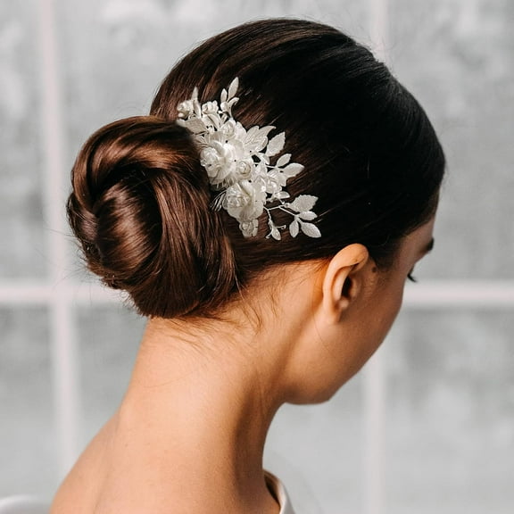 Wedding Hair Comb Flower Hair Accessory for Brides Bridal Hair Piece for Women Wedding Hair Clip for Brides (Silver)