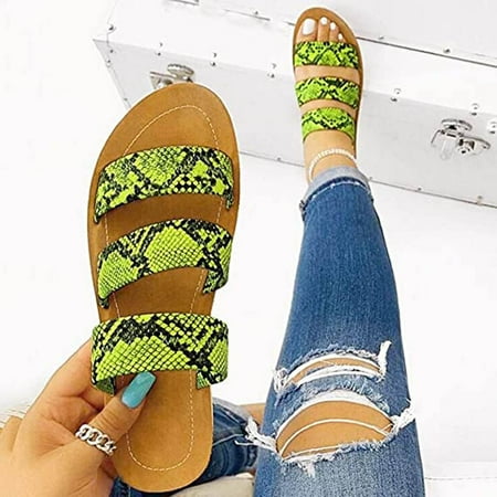 

FITORON Women s Slippers- Sandals Flat Slippers Open Toe Comfy Beach Roman Shoes Flip Flop Green 41