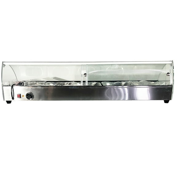 NSF 55 in. Countertop Heated Display Case, 5 Pan Hot Food Display Warmed Curved Glass Display